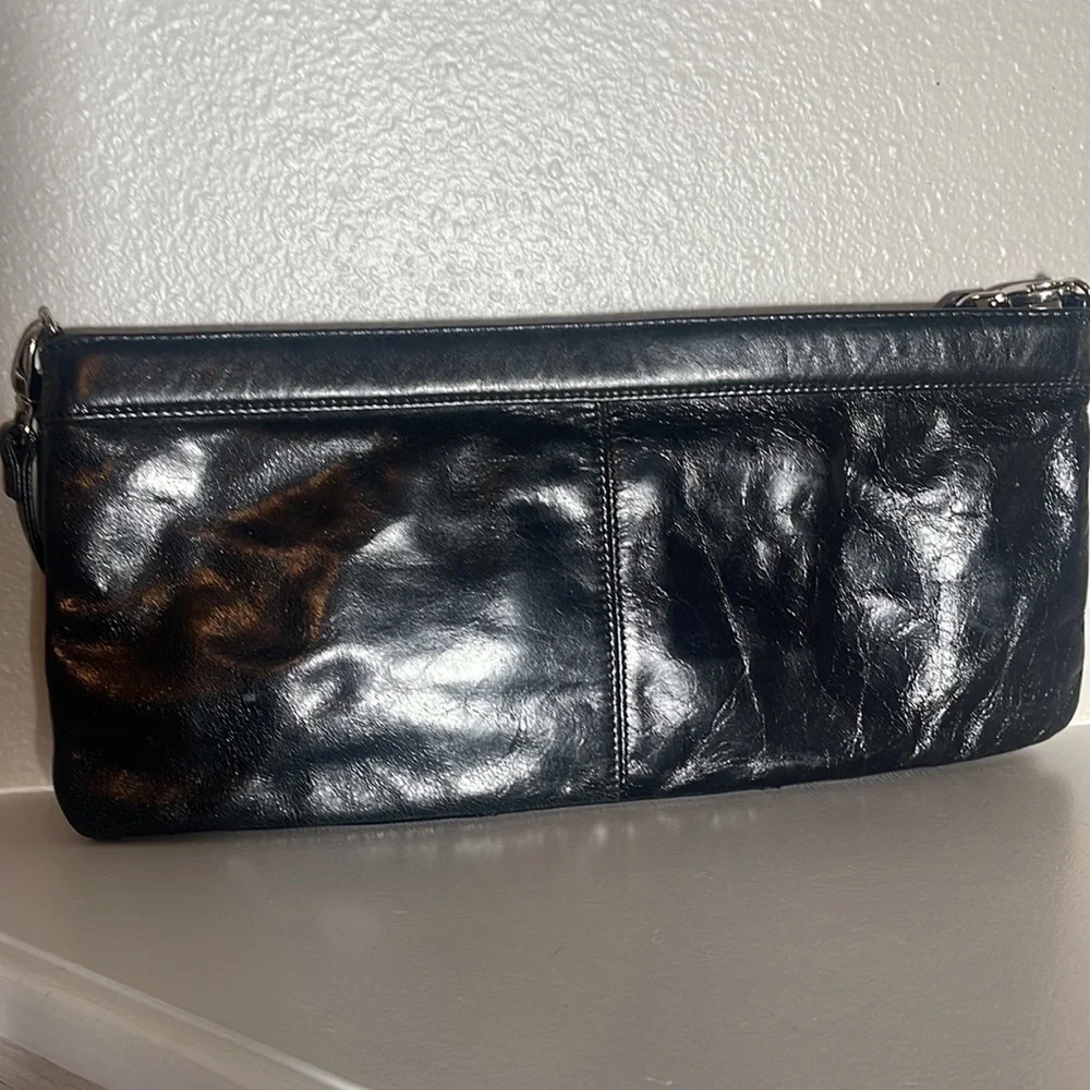 Hobo black leather long clutch zip up bag *